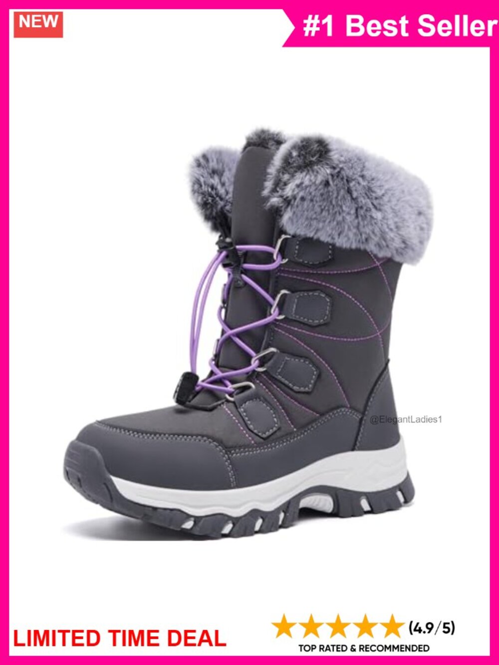 Women's Snow Boots Winter Warm Fur Lined Water-Resistant Outdoor Anti-Slip Boot